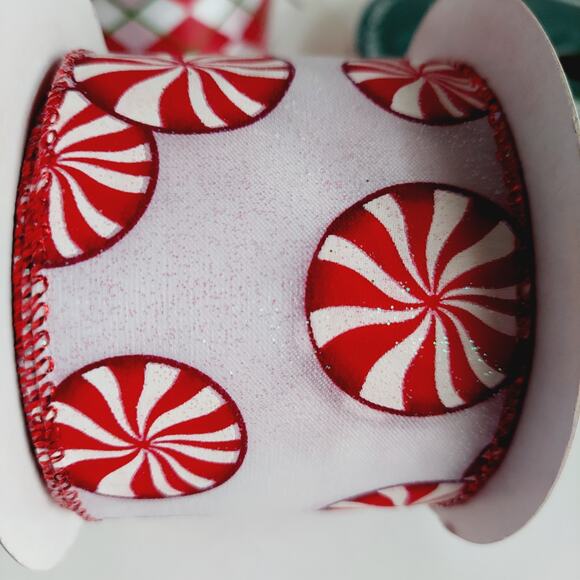 30+ Yards Variety Lot Wire Edged Ribbon Red White Christmas Gift Crafts Candy - Picture 4 of 16